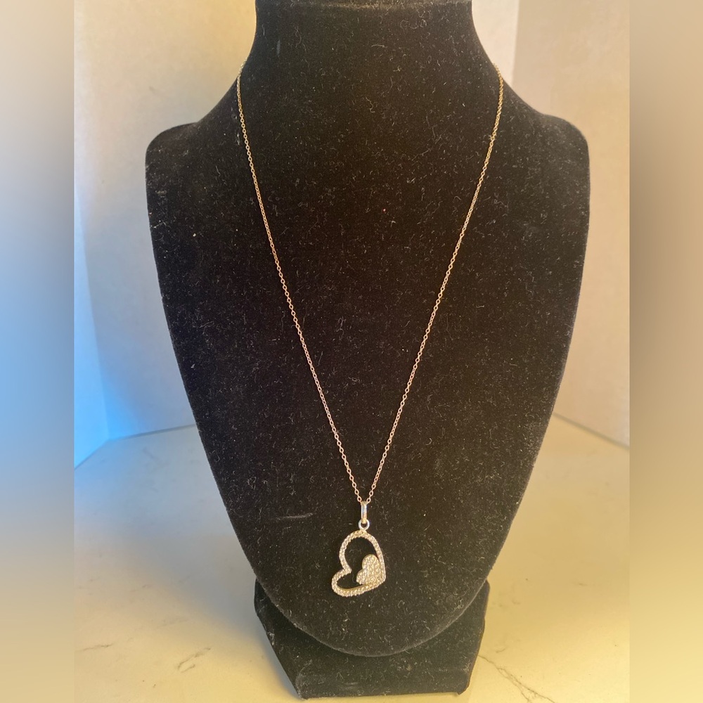 Silver SU 925 CZ Heart Necklace 9” Great Piece!